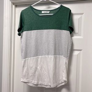 Small, color block shirt.